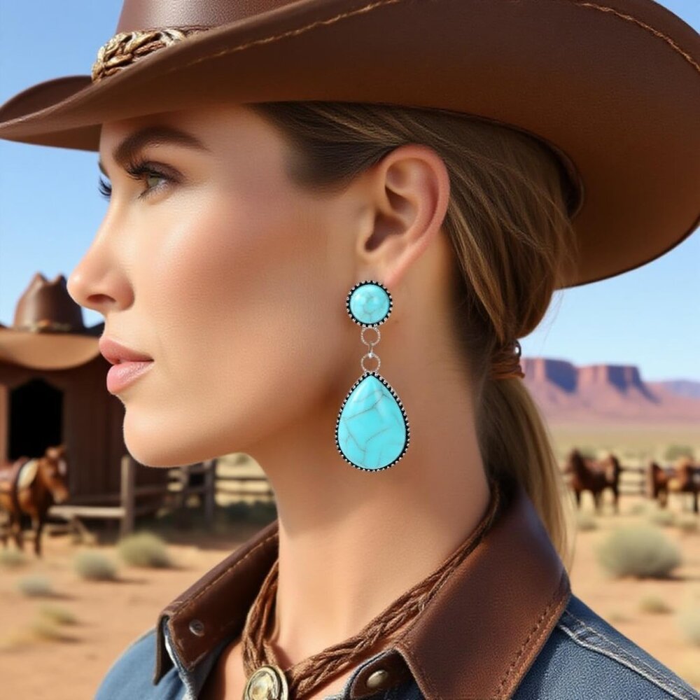 Western Jewelry for Women - Boho Turquoise Jewelry Set with Turquoise Necklace, - Picture 4 of 8
